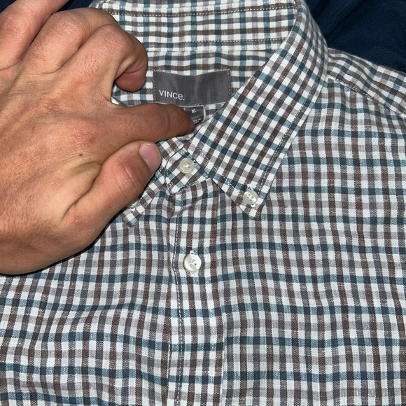 Vince Men's Button Down Shirt XL Long Sleeve Plaid Checker White Brown $225 MSRP - Picture 4 of 7